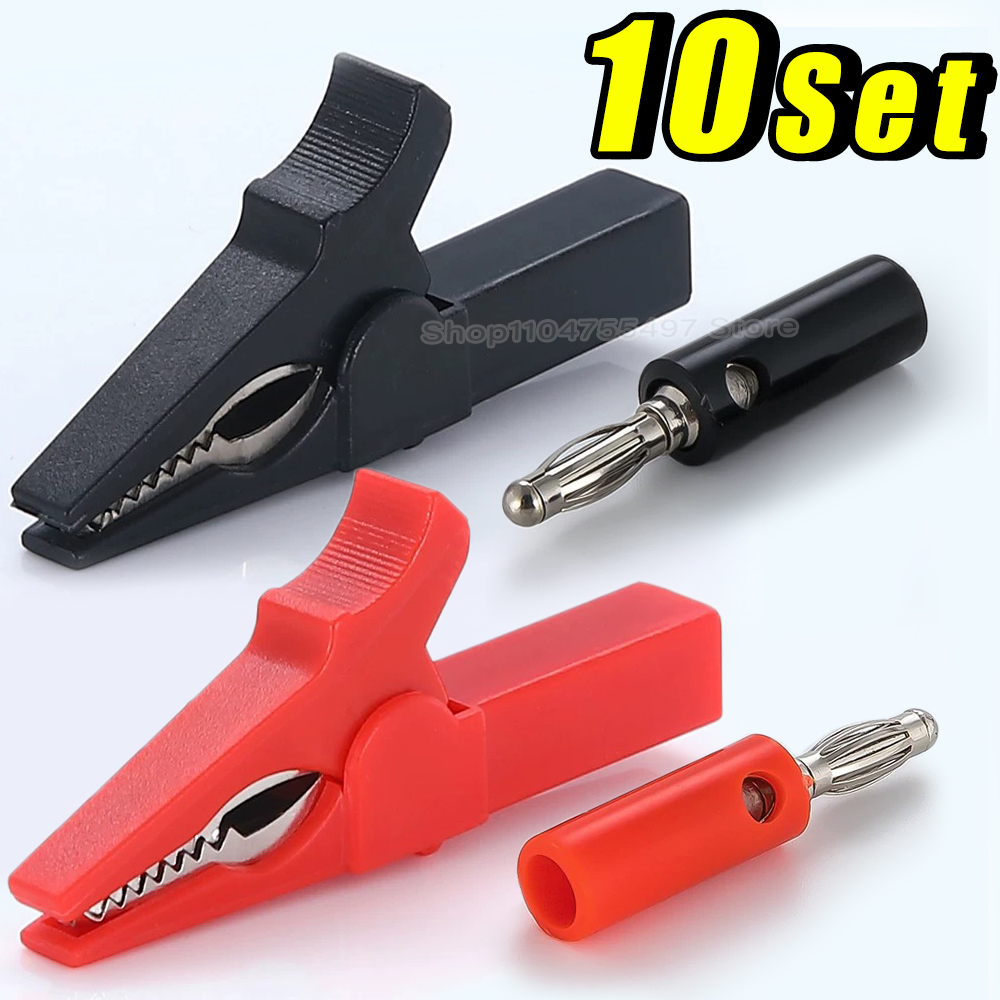 Crocodile Clip Set - バナナプラグ付きワニ口クリップセット 溶接なし 完全絶縁安全電気テストワニ口クリップマルチメータ用コネクタ