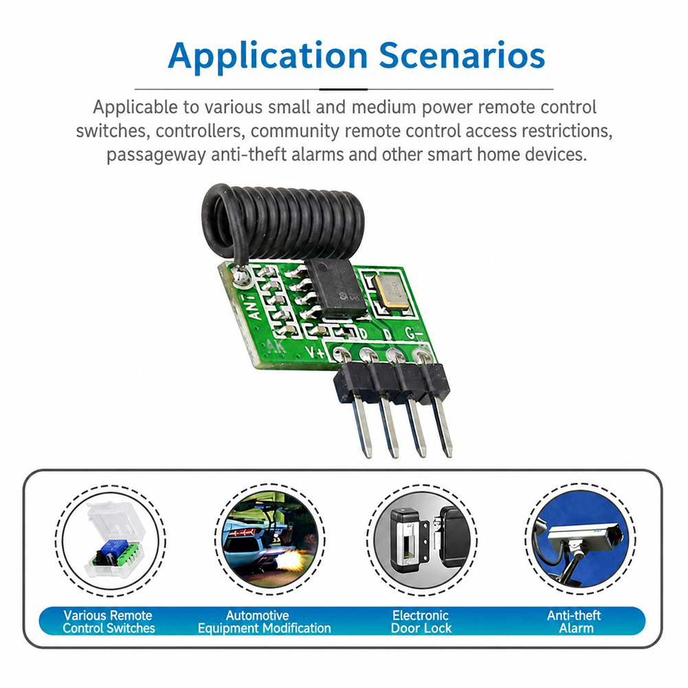 Rf 433Mhz Module - 315MHz/433MHz スーパーヘテロダイン RF 受信機モジュール 3.3V-5.5V アンテナ付きリモートモジュール