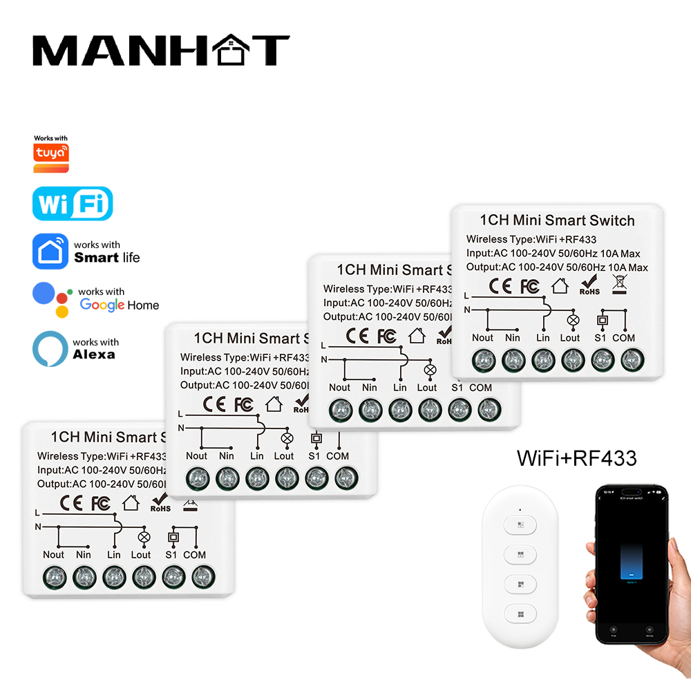 Rf 433Mhz Module - 10A ミニ WIFI スマートスイッチ RF433Mhz ワイヤレスリモコンライトリレーブレーカー音声制御ホームオートメーションワーク