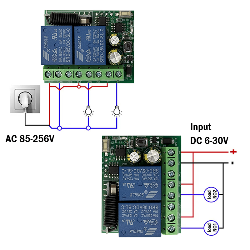 DC 9V 12V 24V AC 85-250V 2CHリレ - Rf 433Mhz Module のレビューと価格
