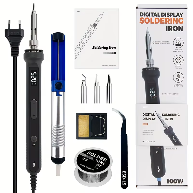 100Wデジタルはんだごてキット、温度調整可能な電気溶接ツー - Learn Diy Electronics のレビューと価格