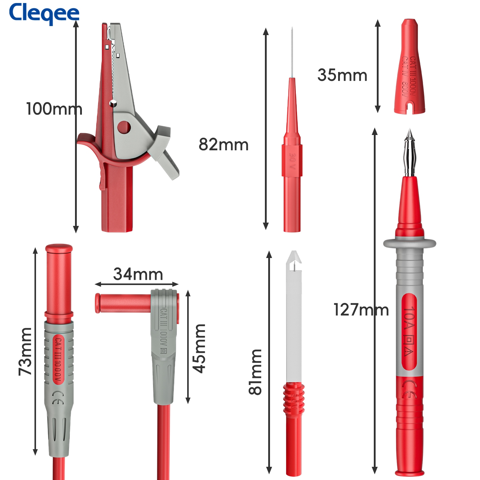 Cleqee CKT004 マルチメータテストリードキットテ - Crocodile Clip Set のレビューと価格